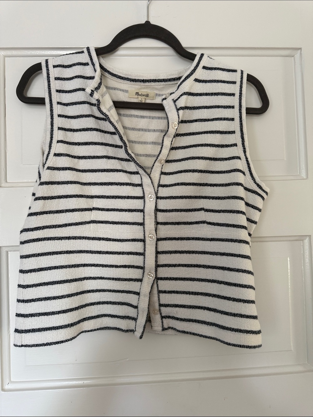 Madewell White and Navy Striped Sleeveless Button-Front Top size L